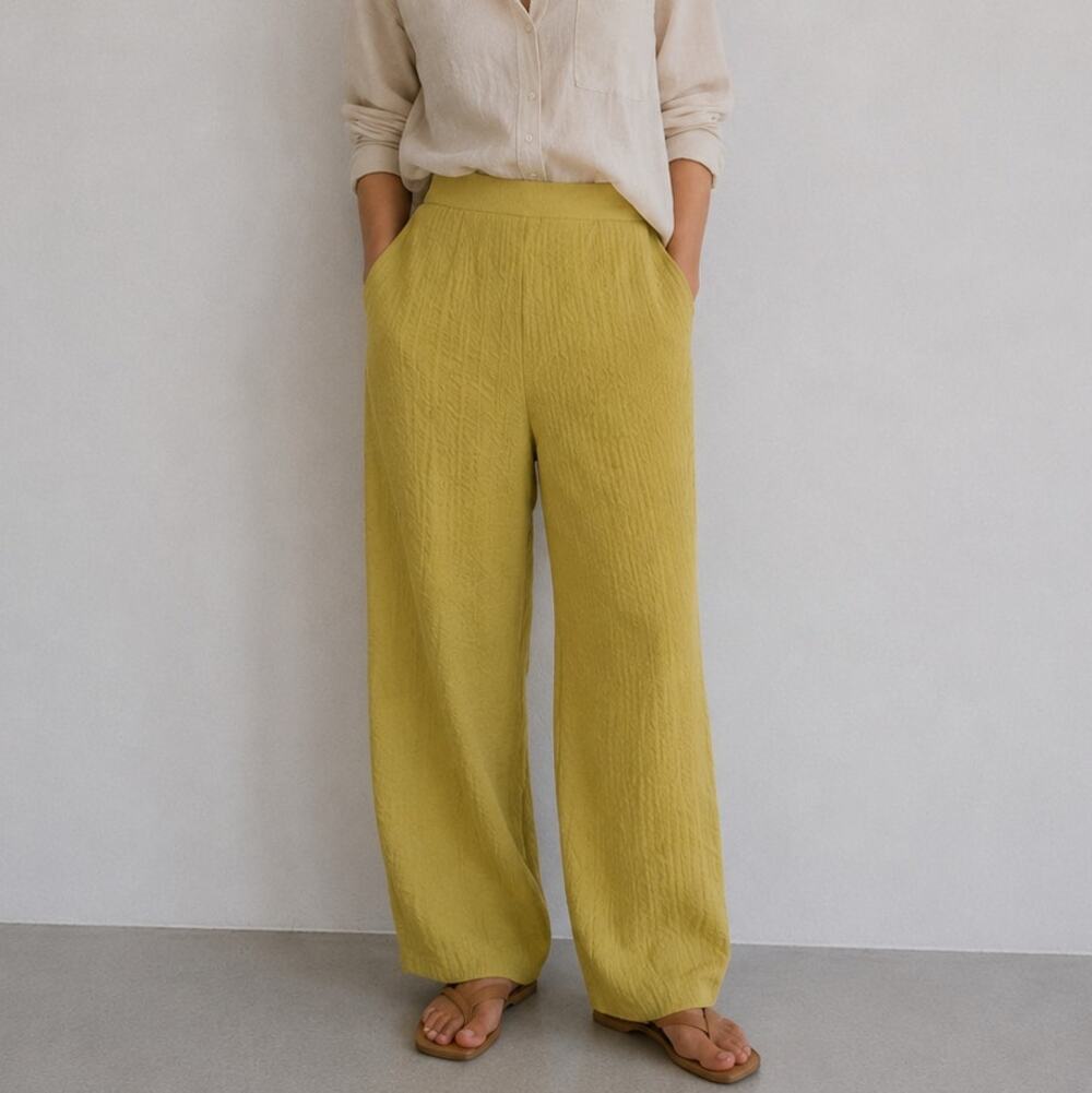 JLuxLabel Lime Unwind Textured Crinkle Pants Womens XL High-rise Wide Leg Full